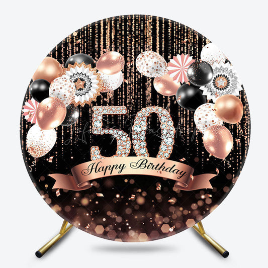 Lofaris Black Bokeh Balloons Round 50th Birthday Backdrop