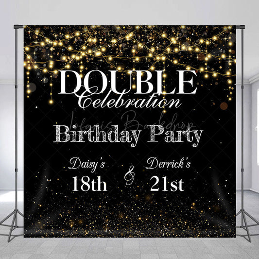 Lofaris Black Bokeh Custom Name Double Birthday Party Backdrop