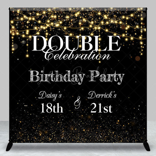 Lofaris Black Bokeh Custom Name Double Birthday Party Backdrop