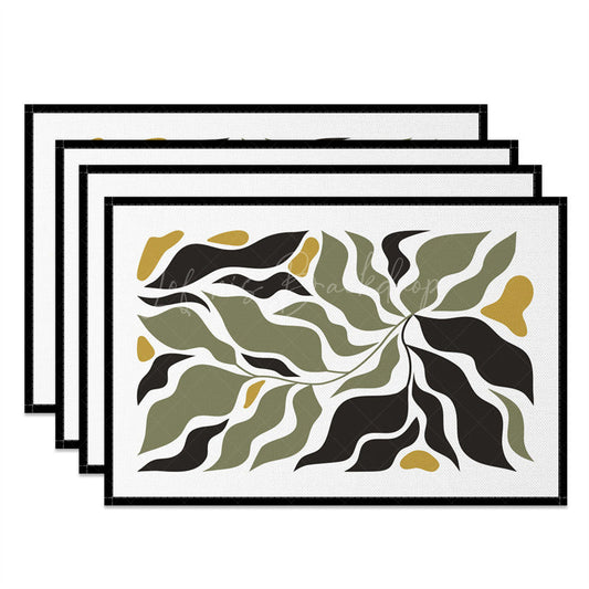 Lofaris Black Border Abstract Plant Leaves Set of 4 Placemats