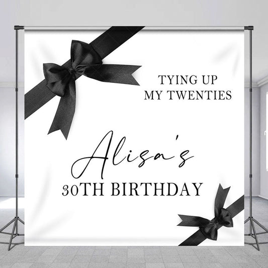 Lofaris Black Bow Gift Box Custom Name 30th Birthday Backdrop