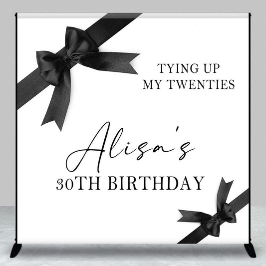 Lofaris Black Bow Gift Box Custom Name 30th Birthday Backdrop
