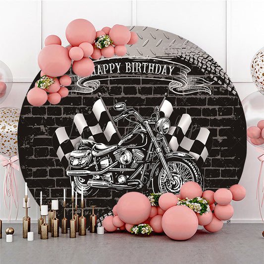 Lofaris Black Brick Motorcycle Birthday Round Backdrop