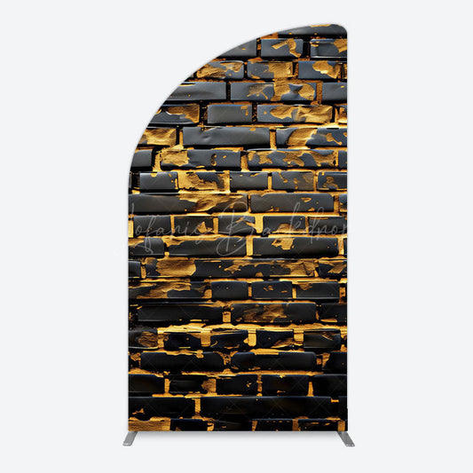 Lofaris Black Bricks Wall Golden Engraved Half Moon Arch Backdrop