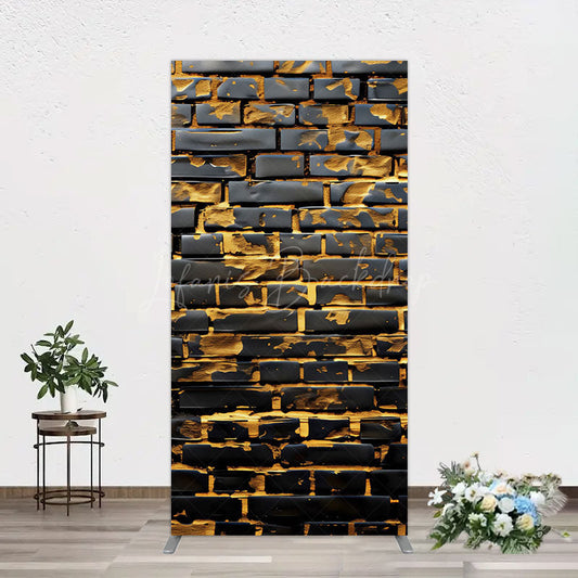 Lofaris Black Bricks Wall Golden Engraved Rectangle Backdrop