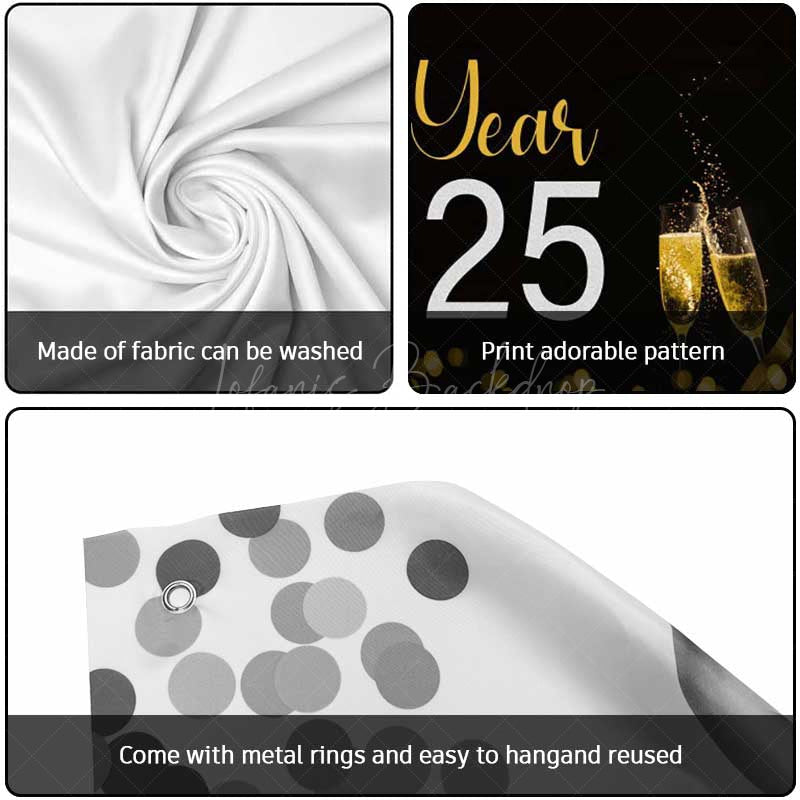 Lofaris Black Champagne Sparks Happy 2025 Garage Door Banner