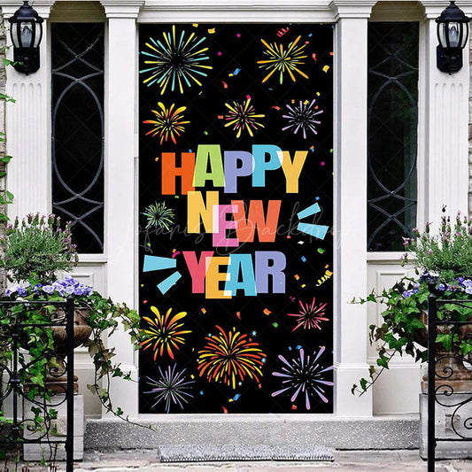 Lofaris Black Colorful Bloom Sparkle New Year Door Cover