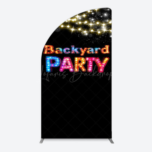 Lofaris Black Colorful Lighted Backyard Party Half Moon Arch Backdrop