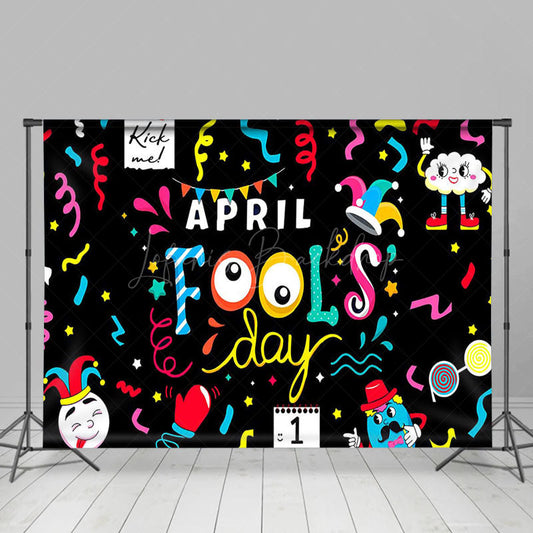 Lofaris Black Colorul Ribbons Funny April Fools Day Backdrop