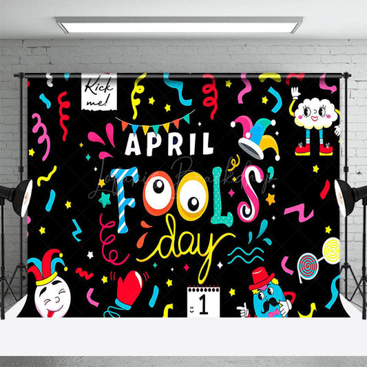 Lofaris Black Colorul Ribbons Funny April Fools Day Backdrop