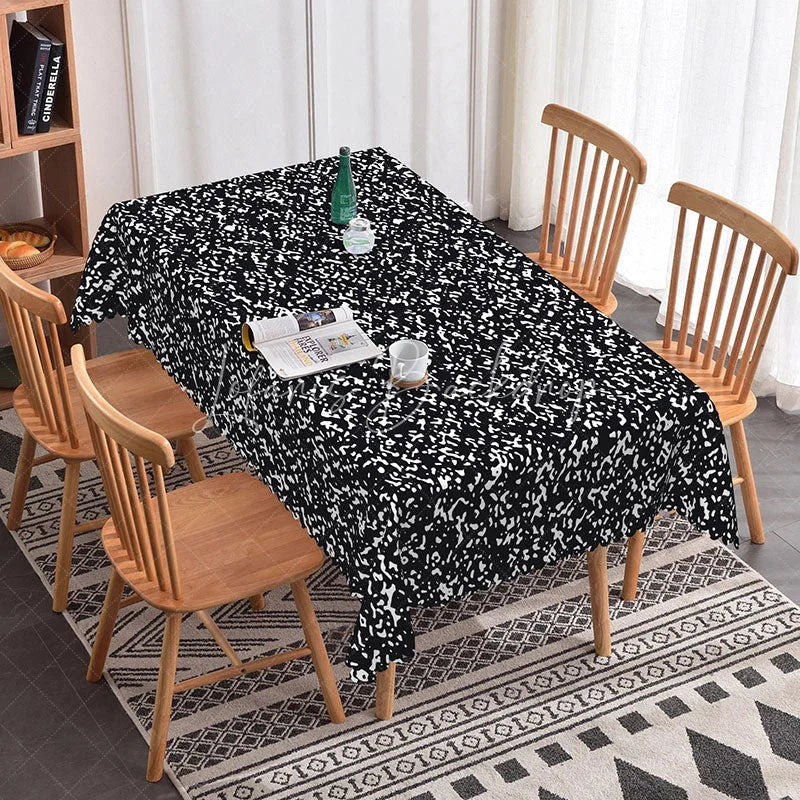 Lofaris Black Composition Book Rectangle Tablecloth Speckled Texture School Table Cover Teacher Student Party Decor