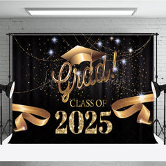 Lofaris Black Curtain Gold Ribbon Congrats Grad Backdrop