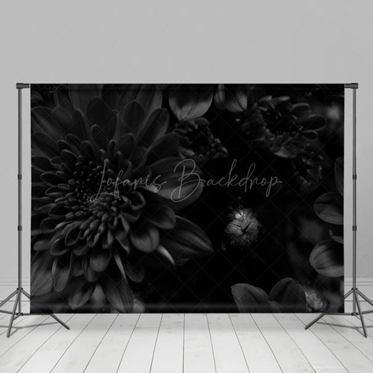 Lofaris Black Flowers Solemn Wooden Floor Combo Set Backdrop