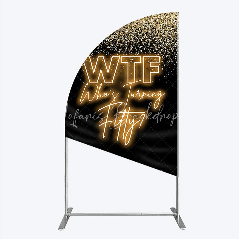 Lofaris Black Gold 50th Birthday Half Moon Arch Backdrop Neon Text Funny Quote Background Adult Milestone Party Cover Decoration