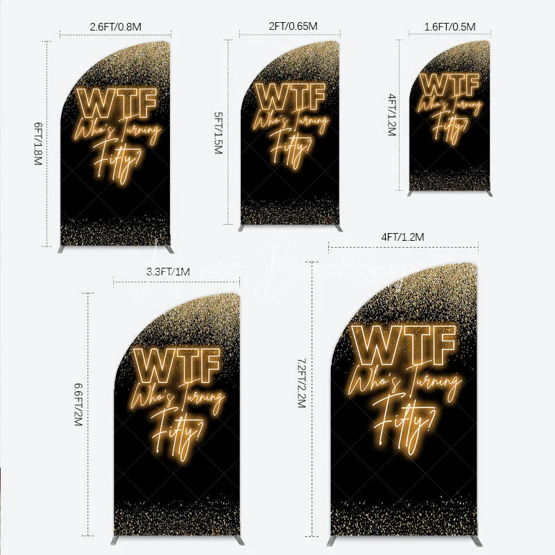 Lofaris Black Gold 50th Birthday Half Moon Arch Backdrop Neon Text Funny Quote Background Adult Milestone Party Cover Decoration