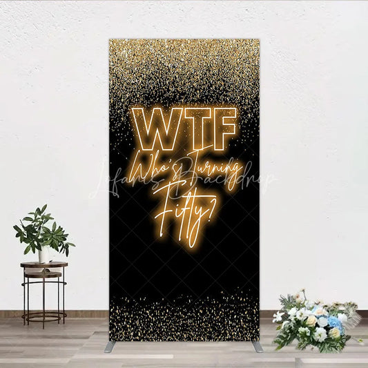 Lofaris Black Gold 50th Birthday Rectangle Backdrop Neon Text Funny Quote Background Adult Milestone Party Cover Decoration