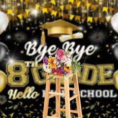Lofaris Black Gold Balloon Bye 8th Grade Graduation Backdrop