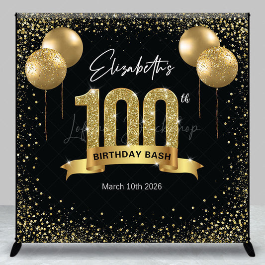 Lofaris Black Gold Balloon Custom 100th Birthday Backdrop