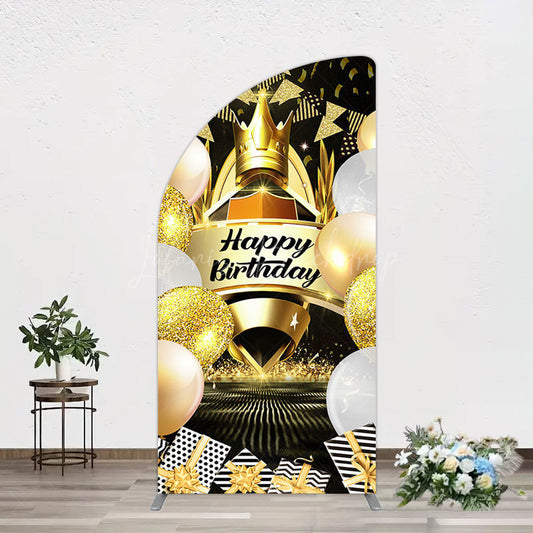 Lofaris Black Gold Balloon Gift Crown Birthday Half Moon Arch Backdrop