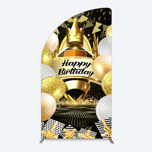 Lofaris Black Gold Balloon Gift Crown Birthday Half Moon Arch Backdrop