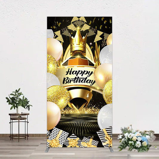 Lofaris Black Gold Balloon Gift Crown Birthday Rectangle Backdrop