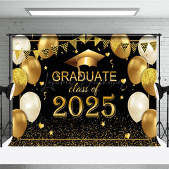 Lofaris Black Gold Balloon Glitter Cheers Graduation Backdrop