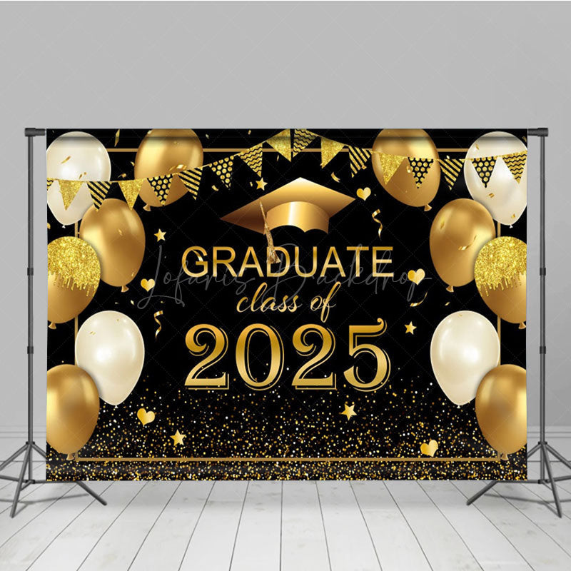 Lofaris Black Gold Balloon Glitter Cheers Graduation Backdrop