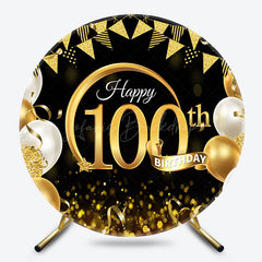 Lofaris Black Gold Balloon Round 100th Birthday Backdrop