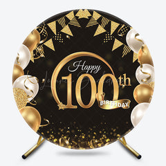 Lofaris Black Gold Balloon Round Happy 100th Birthday Backdrop