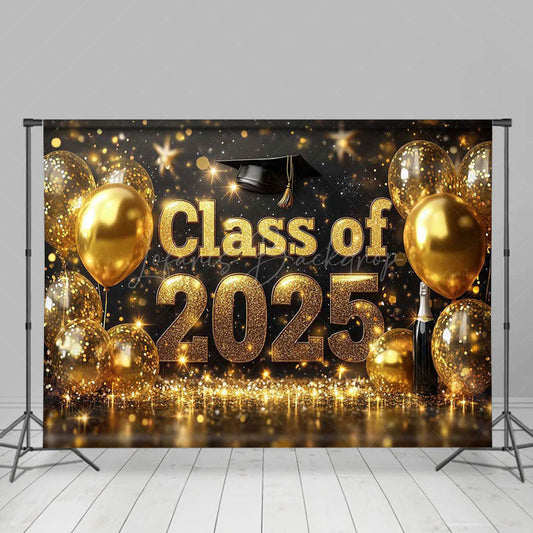 Lofaris Black Gold Balloons Bokeh Class of 2025 Grad Backdrop