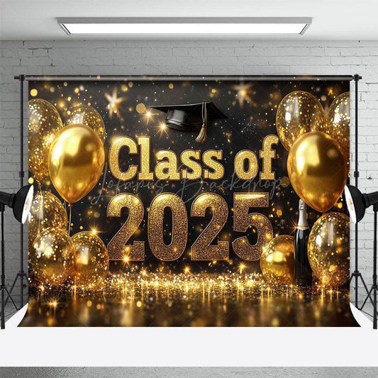 Lofaris Black Gold Balloons Bokeh Class of 2025 Grad Backdrop