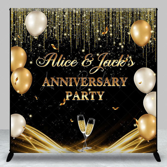 Lofaris Black Gold Balloons Custom Name Anniversary Backdrop