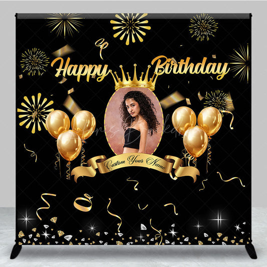 Lofaris Black Gold Balloons Custom Photo Birthday Backdrop