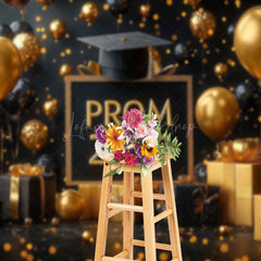Lofaris Black Gold Balloons Gifts Bokeh Prom 2025 Backdrop