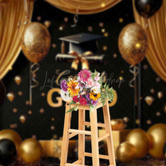 Lofaris Black Gold Balloons Gifts Congrats Grad Backdrop