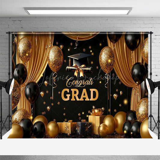 Lofaris Black Gold Balloons Gifts Congrats Grad Backdrop
