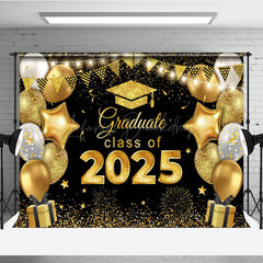 Lofaris Black Gold Balloons Glitter Congrats Grad Backdrop