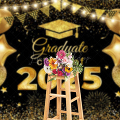 Lofaris Black Gold Balloons Glitter Congrats Grad Backdrop