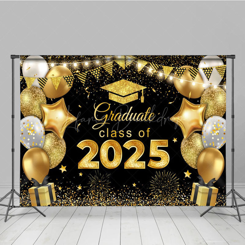 Lofaris Black Gold Balloons Glitter Congrats Grad Backdrop