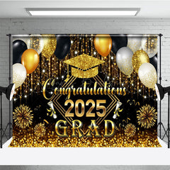 Lofaris Black Gold Balloons Glorious Congrats Grad Backdrop