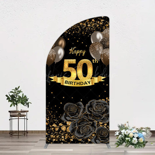 Lofaris Black Gold Balloons Rose 50th Birthday Half Moon Arch Backdrop