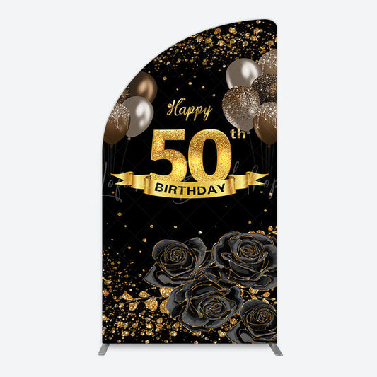 Lofaris Black Gold Balloons Rose 50th Birthday Half Moon Arch Backdrop