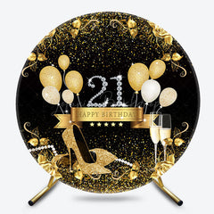Lofaris Black Gold Balloons Round 21th Birthday Backdrop