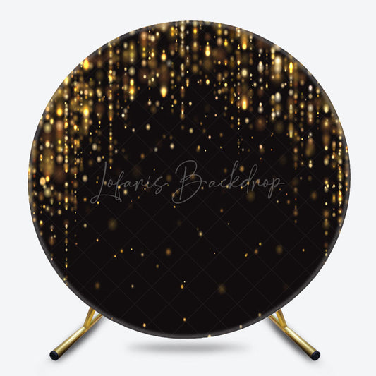 Lofaris Black Gold Bokeh Light Round Happy Birthday Backdrop