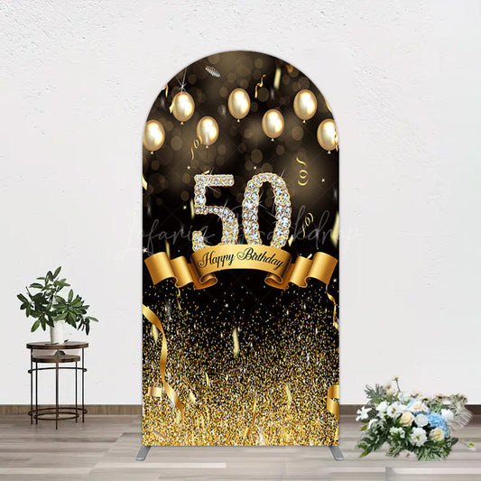Lofaris Black Gold Bokeh Ribbons 50th Birthday Arch Backdrop