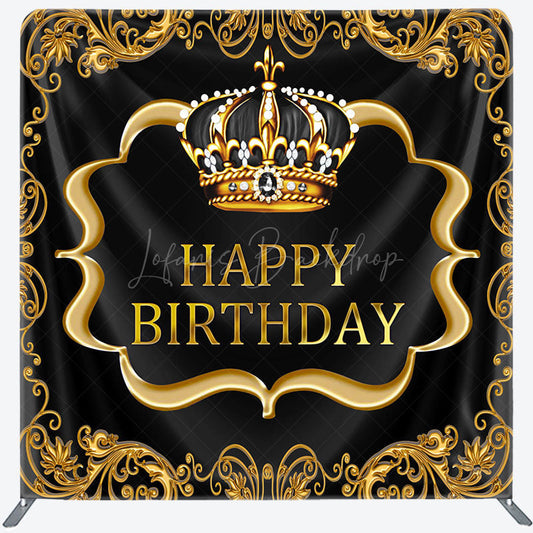 Lofaris Black Gold Crown Birthday Square Tension Backdrop