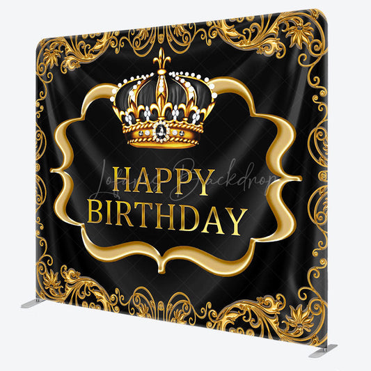 Lofaris Black Gold Crown Birthday Square Tension Backdrop