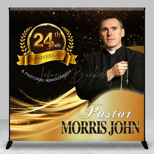 Lofaris Black Gold Custom Photo Name 24th Anniversary Backdrop