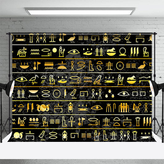 Lofaris Black Gold Egyptian Hieroglyphs Photography Backdrop