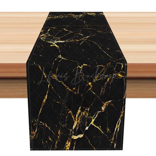 Lofaris Black Gold Gilt Abstarct Marble Texture Table Runner